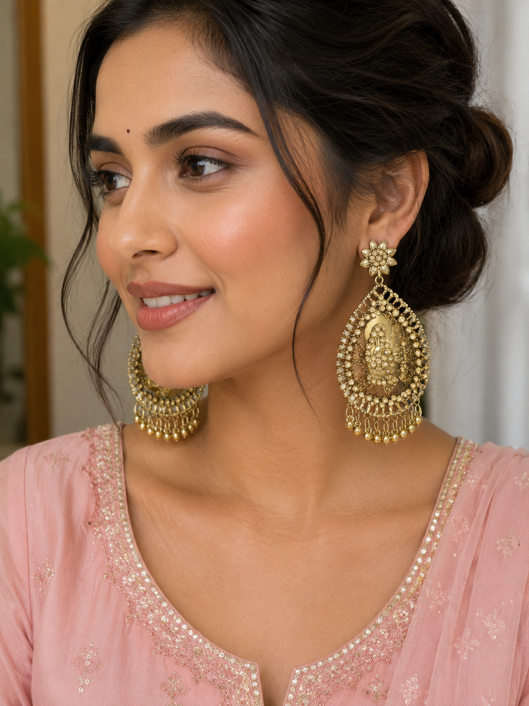 Gold-tone traditional statement earrings