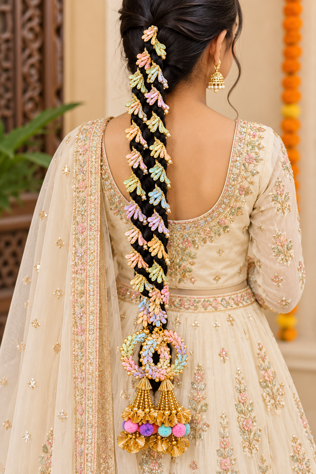 Pastel floral Punjabi parandi alternate view
