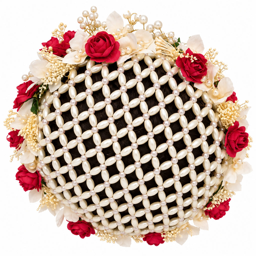 Floral Pearl Hair Bun Cover – Bridal Juda Hair Accessory alternate view