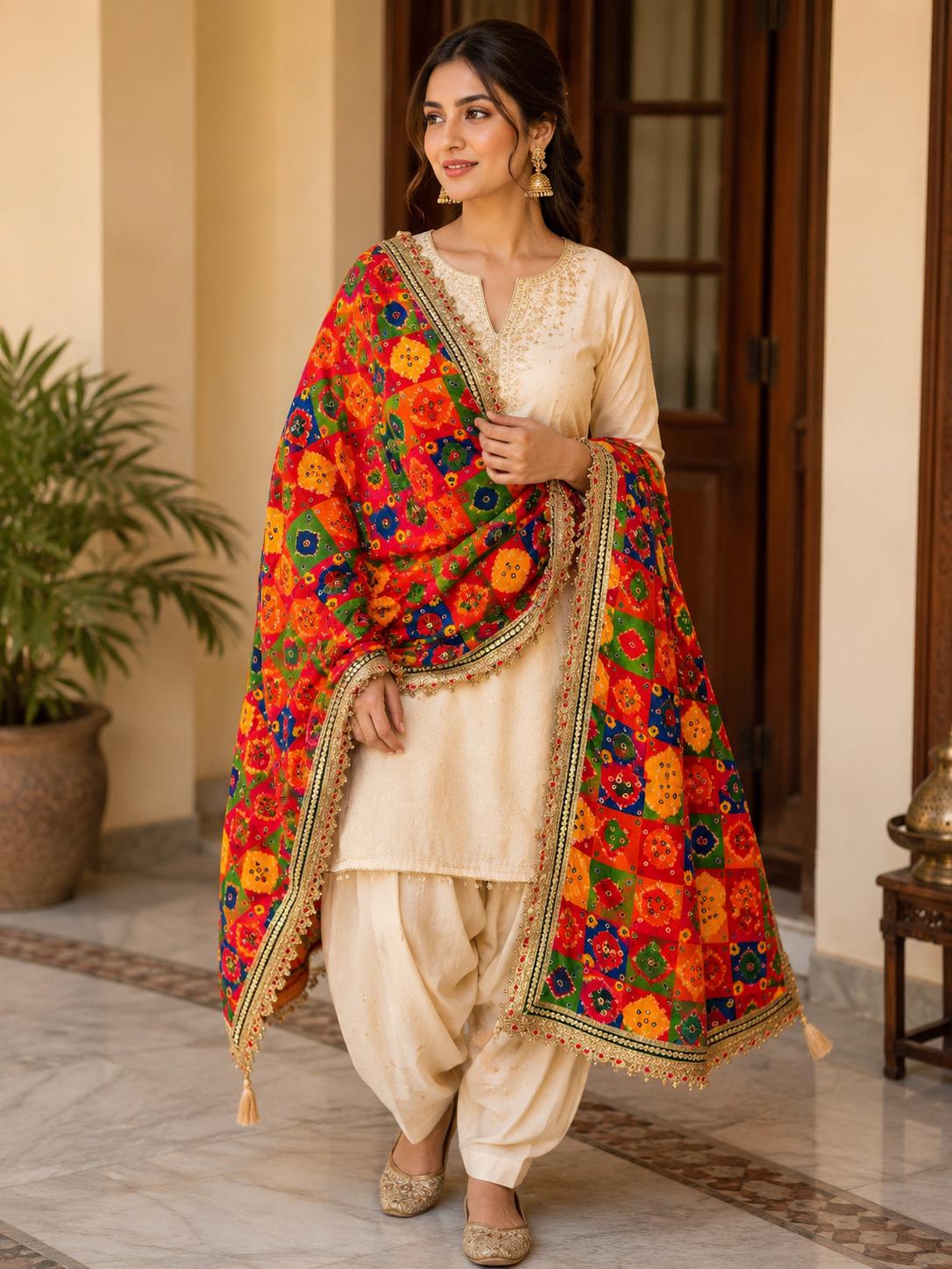 Colorful patchwork-style traditional dupatta