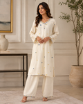 White and ivory embroidered kurta and pant set