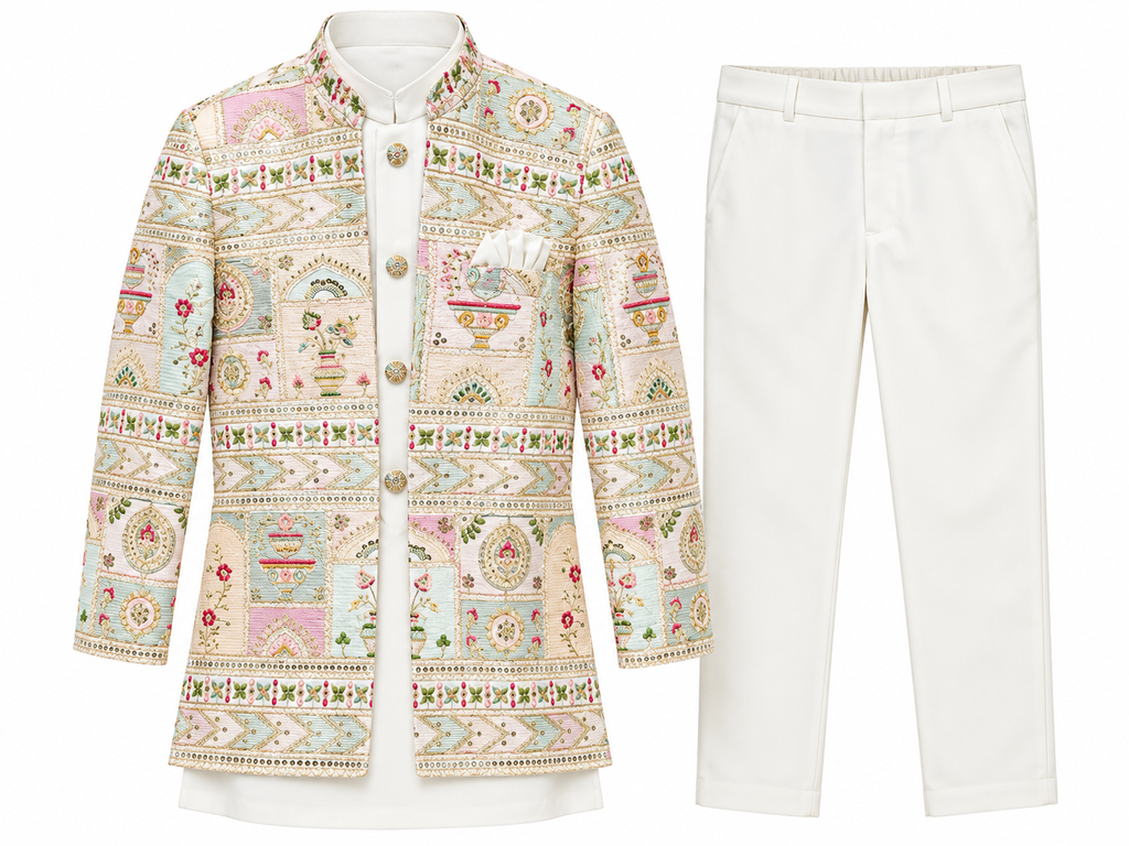 Boys Embroidered Indo-Western Jacket Set – Age 9