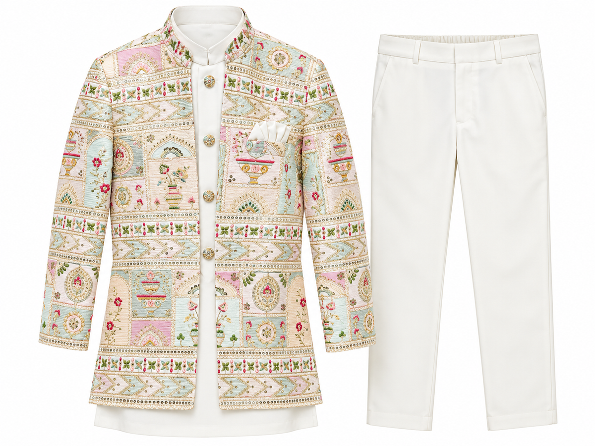 Boys Embroidered Indo-Western Jacket Set – Age 9