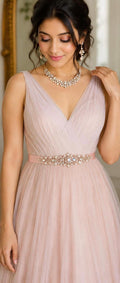 Pink rhinestone and pearl bridal belt