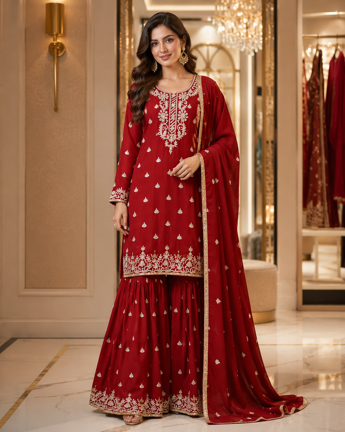 Maroon embroidered sharara suit alternate view