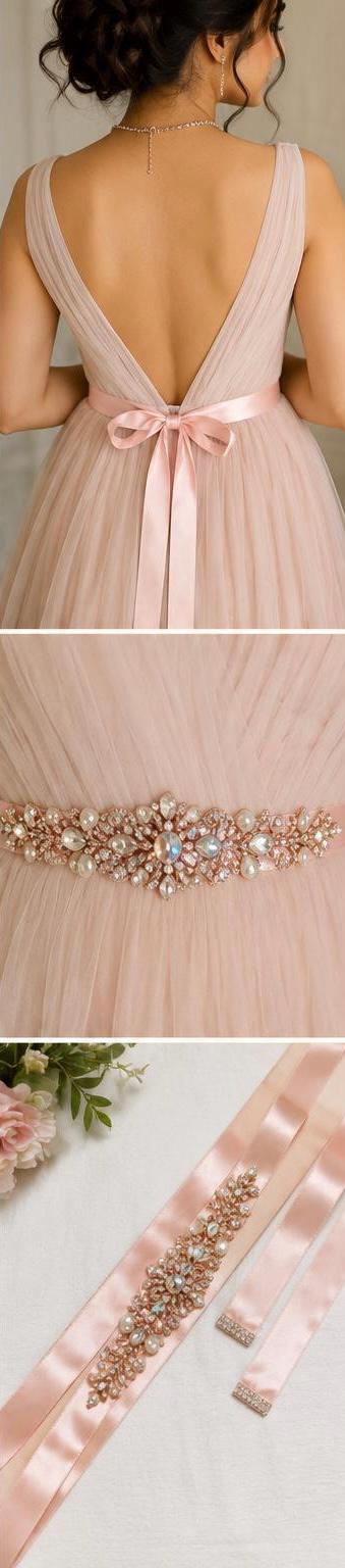 Pink rhinestone and pearl bridal belt – embellished bridal accessory detail