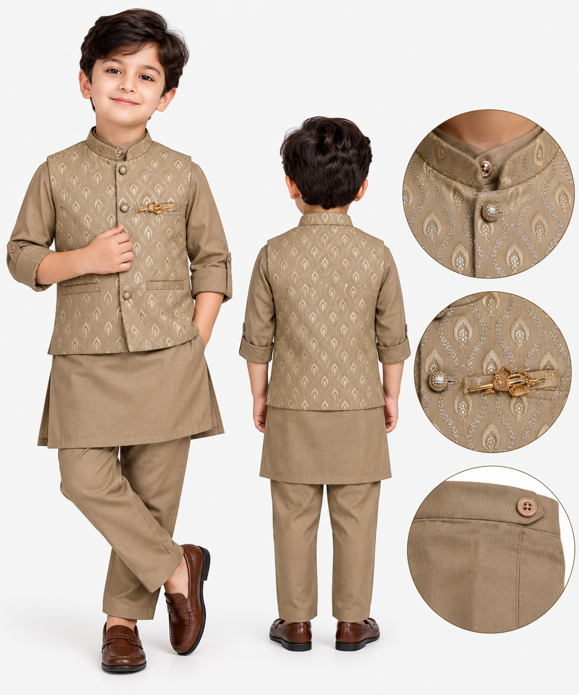 Boys kurta pajama with brocade waistcoat size 4 alternate view