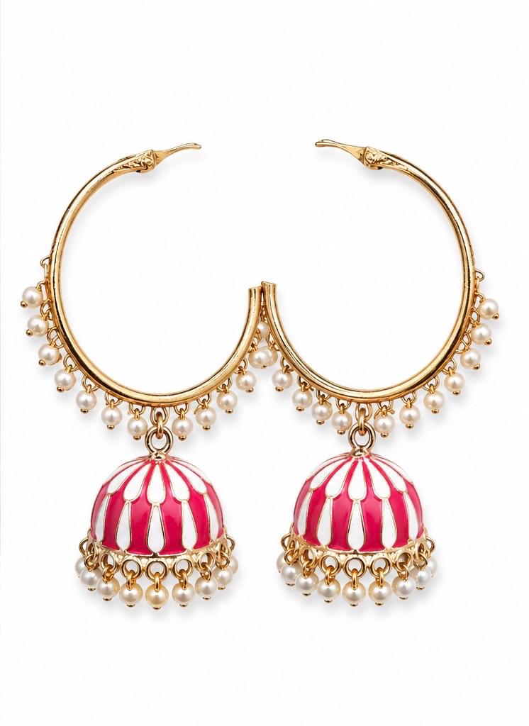 Beaded gold-tone hoop earrings – colorful bead and hanging detail