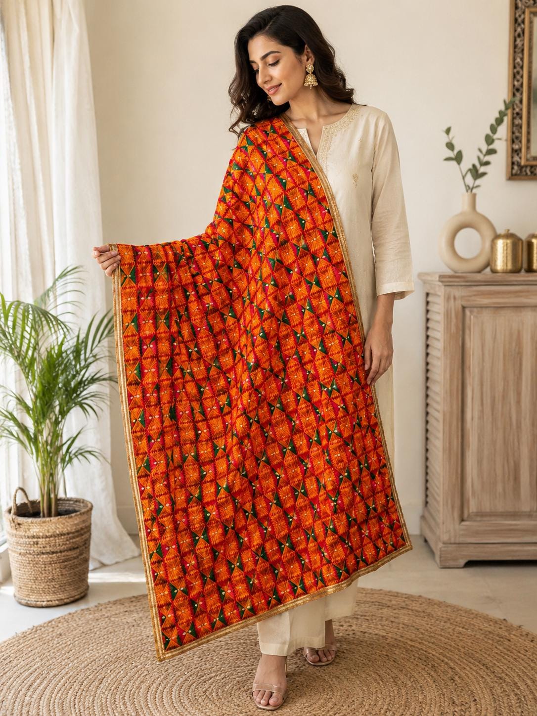 Colorful Phulkari Punjabi embroidered dupatta