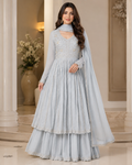 Ice blue embroidered three-piece lehenga set