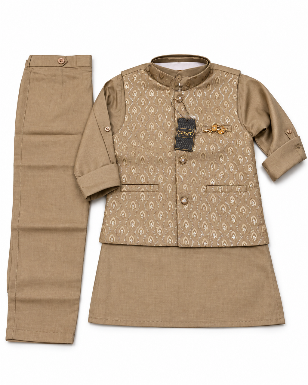 Brocade waistcoat detail on boys traditional kurta pajama set
