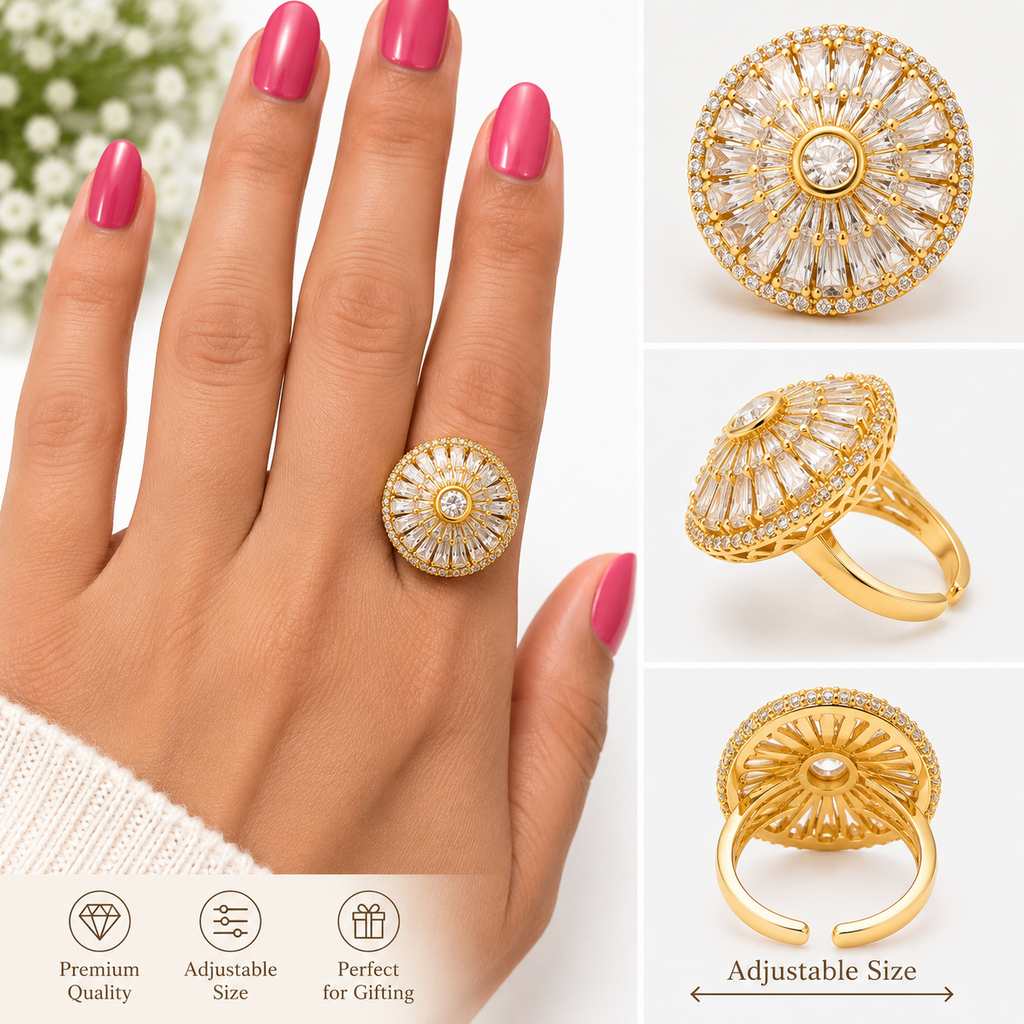 Crystal wrap ring detail with round and baguette stones