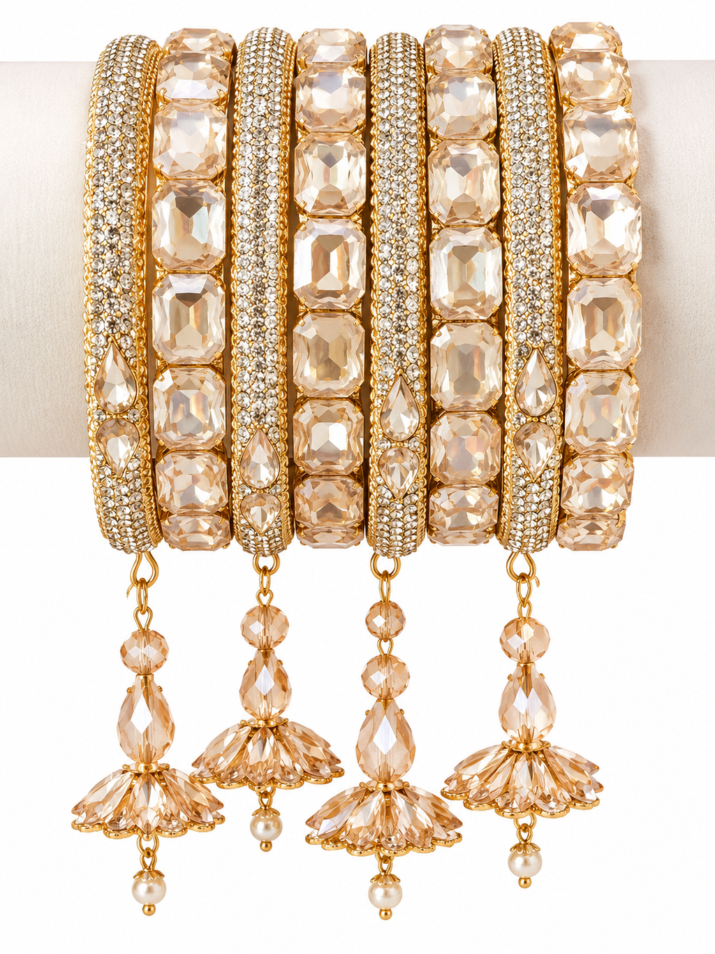 Champagne crystal dangling bangle set size 2.4 detail