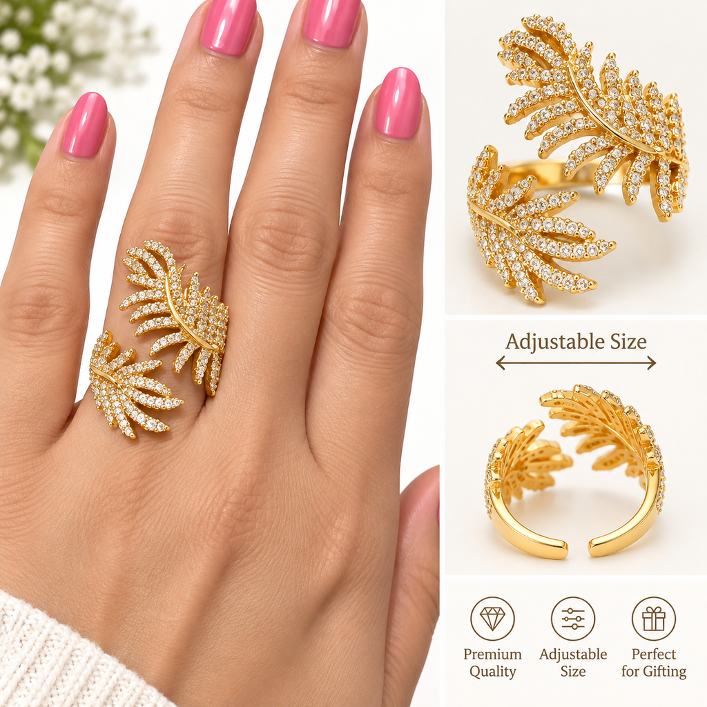 Crystal wrap statement ring angled view