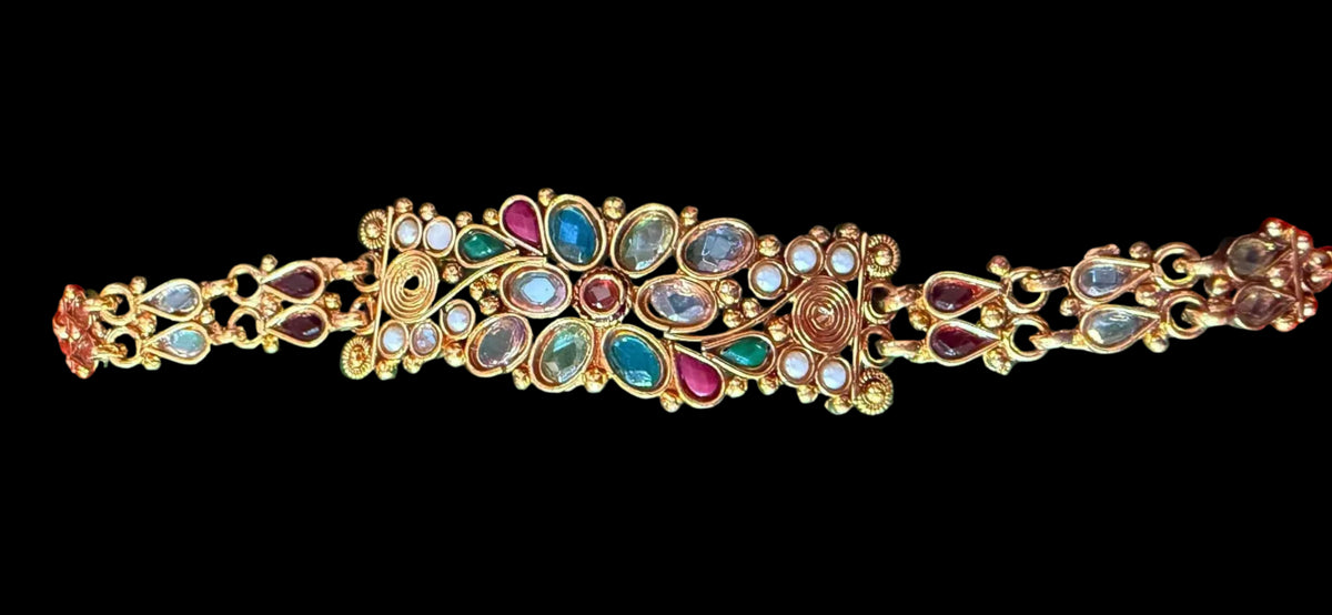 Multicolor Kundan-style gold-tone bracelet – floral stone detail