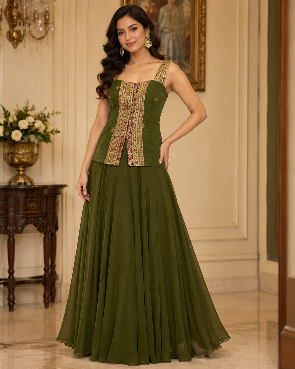 Embroidered palazzo set fabric and border detail