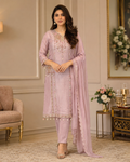 Dusty pink embroidered three-piece suit