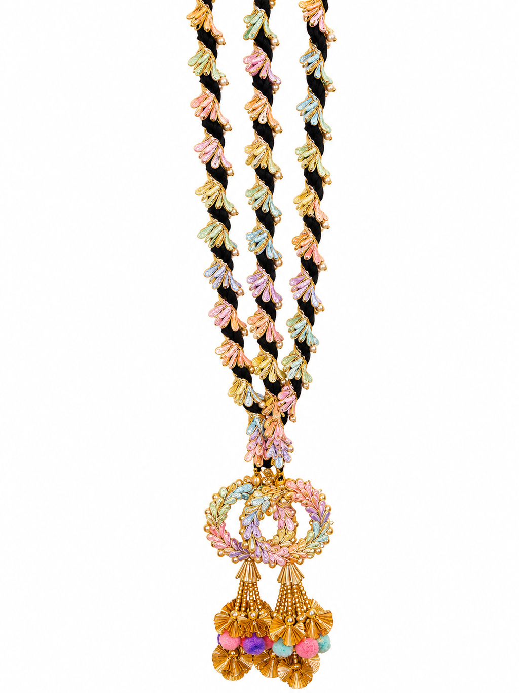 Pastel floral Punjabi parandi with gold tassels