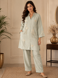 Sage green embroidered kurta and pant set