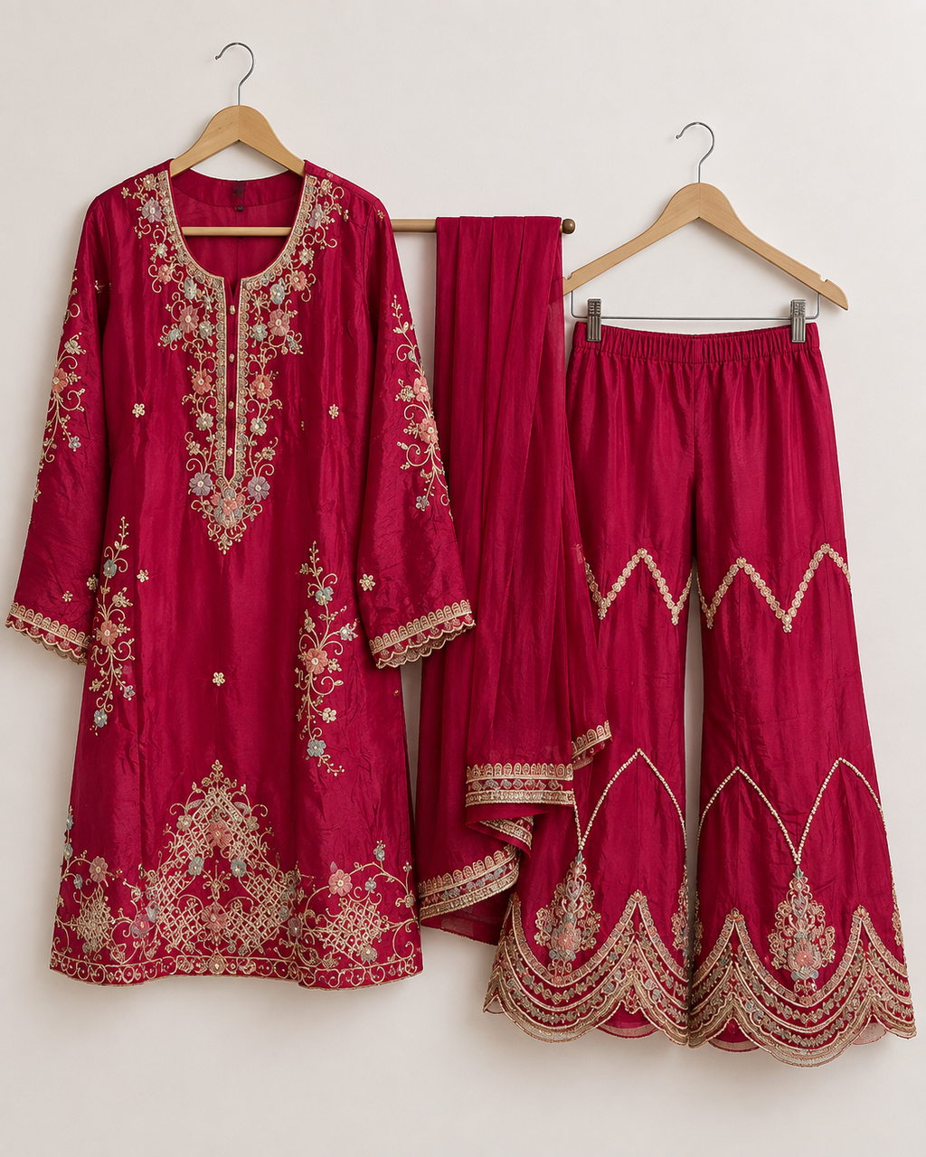 Red embroidered three-piece suit alternate view