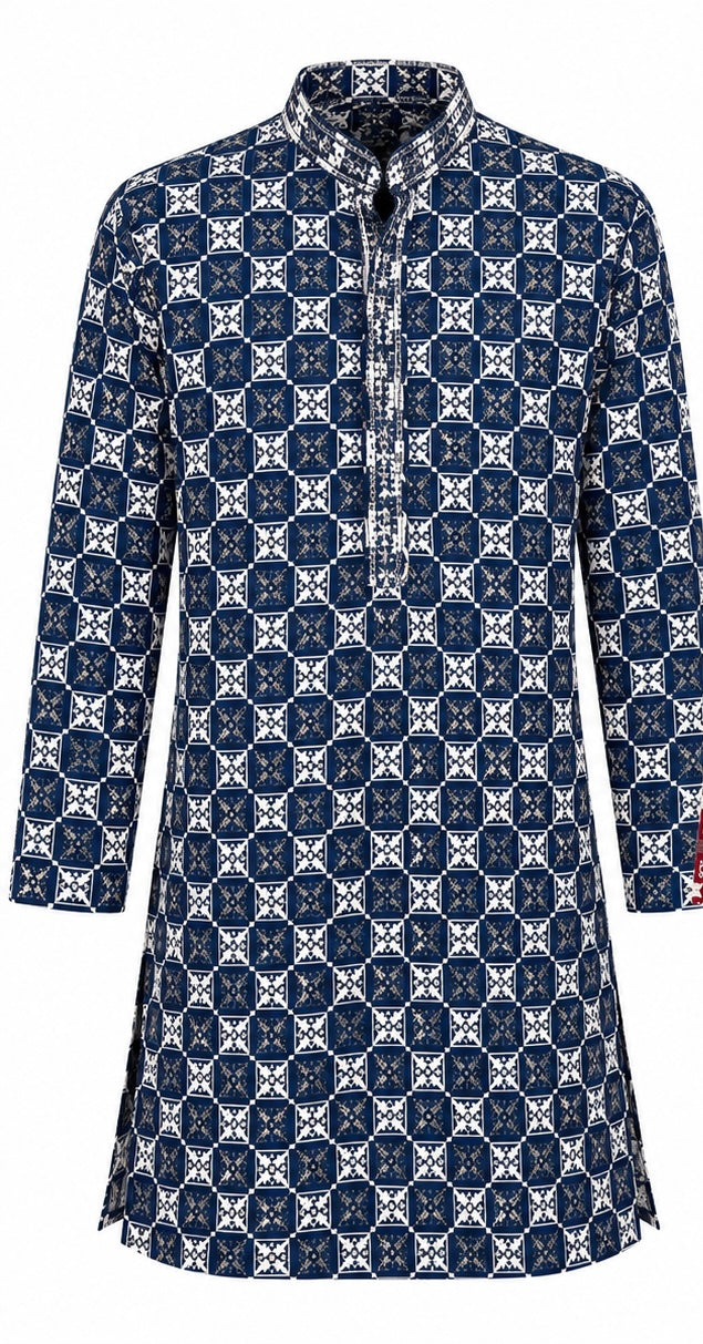 Boys Navy Blue Printed Kurta Pajama Set