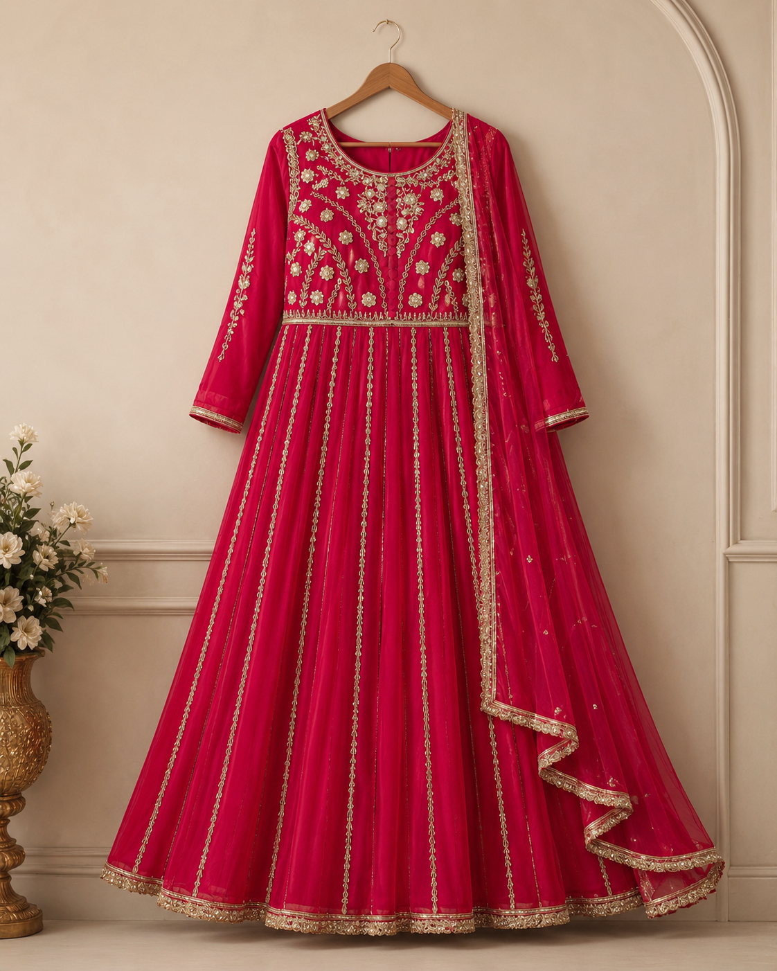 Embroidered Anarkali dress with dupatta alternate view