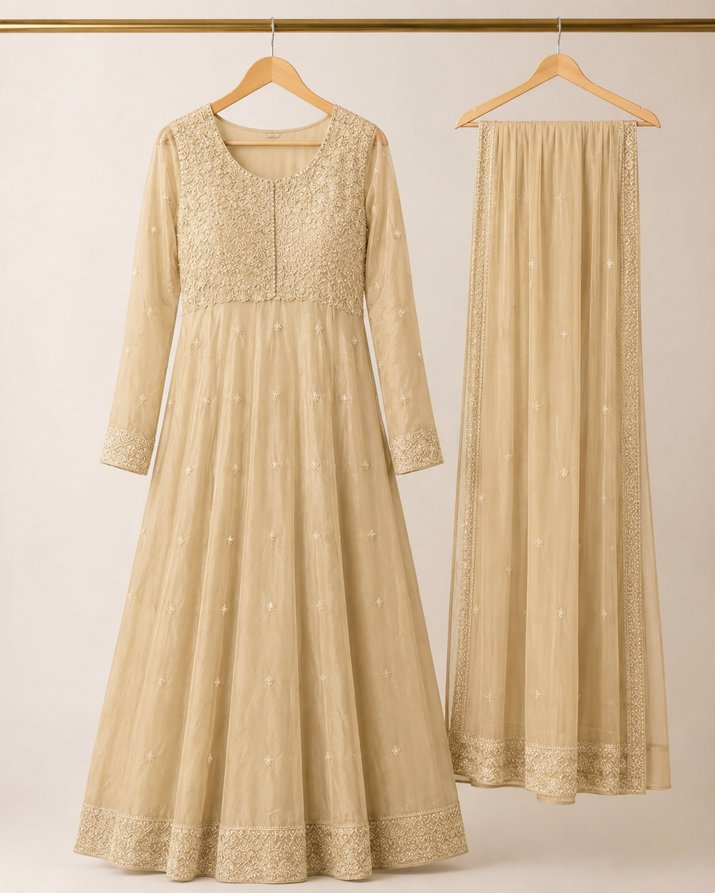 Champagne embroidered Anarkali set alternate view