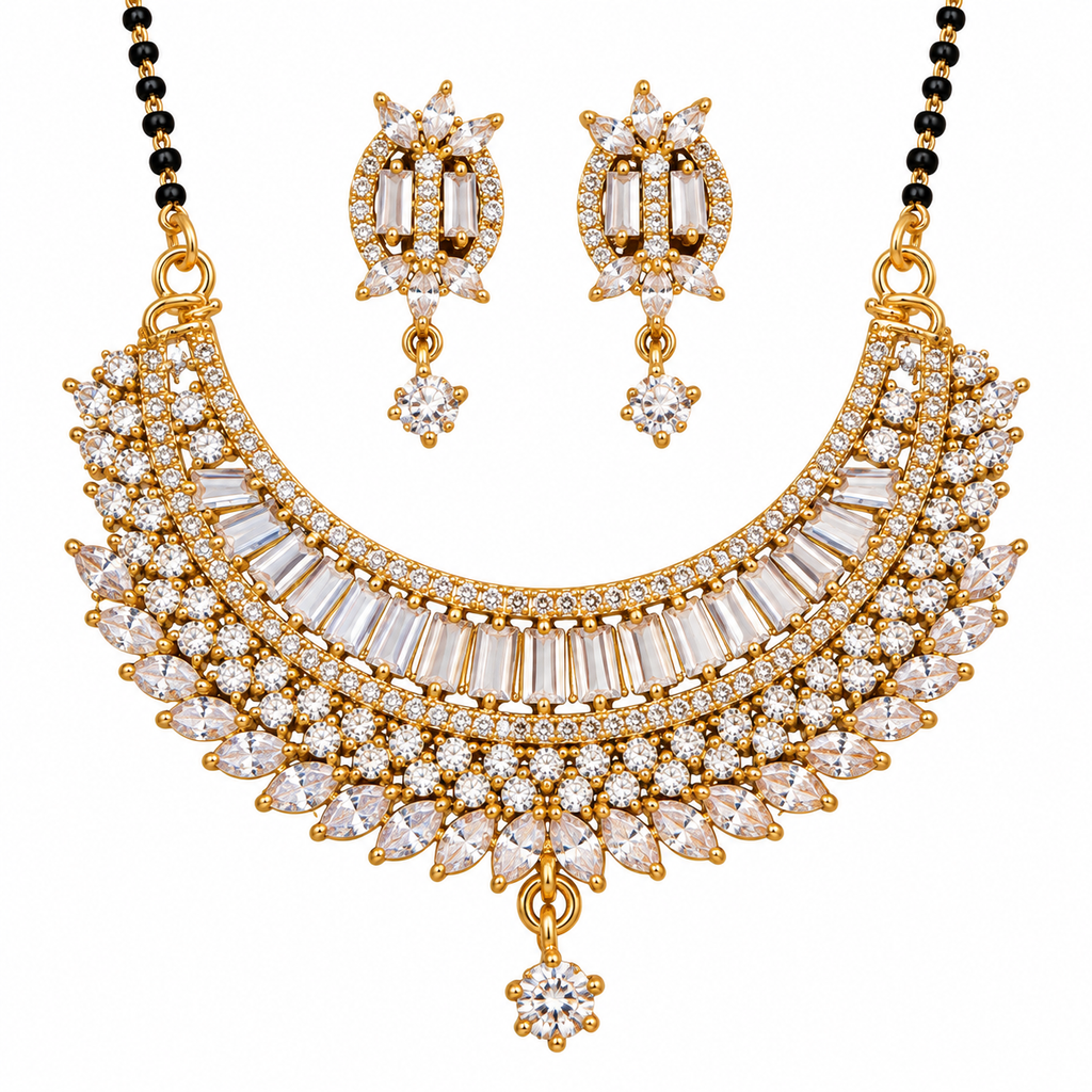 CZ mangalsutra necklace and earring set