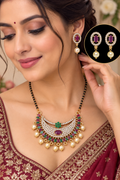 Multicolor pearl mangalsutra necklace and earring set