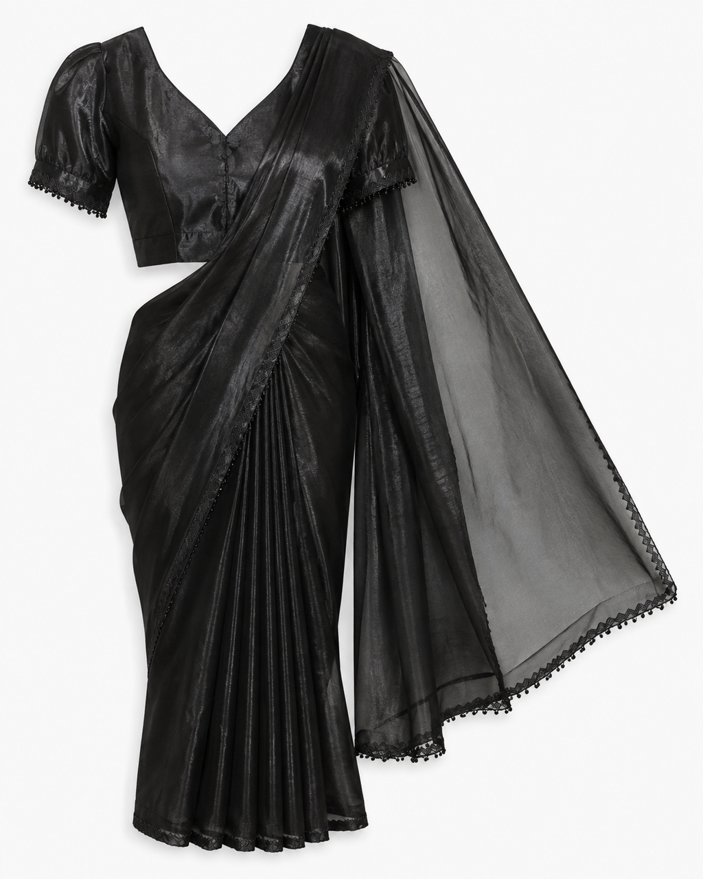 Black shimmer saree and matching blouse alternate view