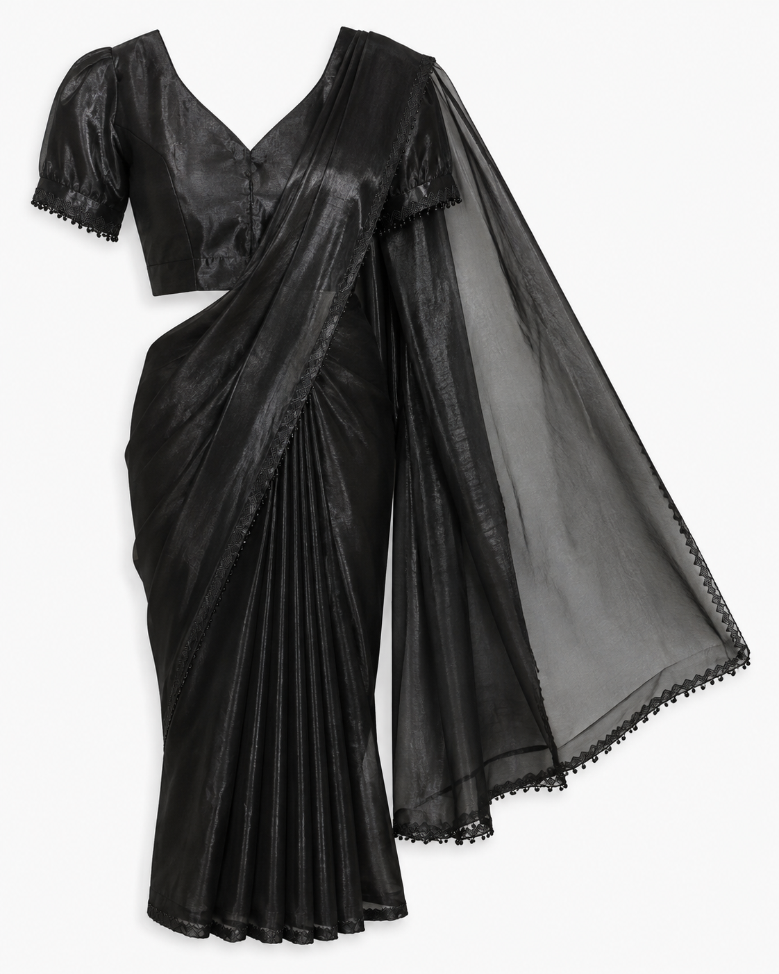 Black shimmer saree and matching blouse alternate view