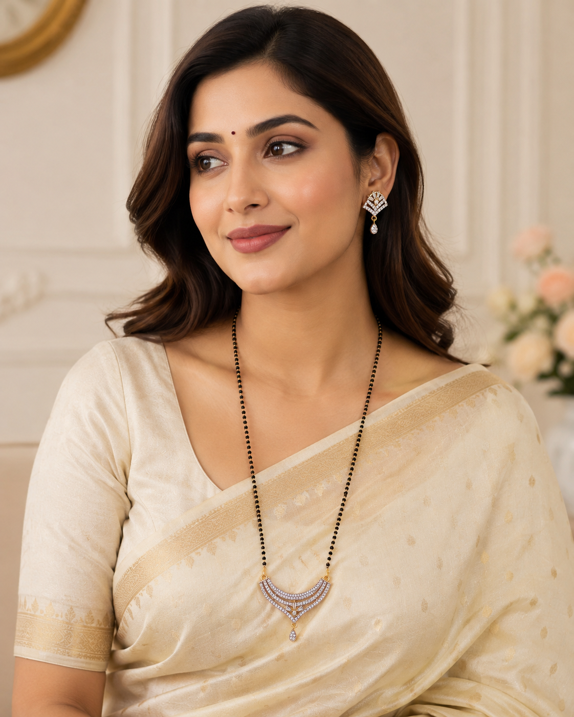 Sparkling mangalsutra necklace and earring set