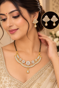 Gold-tone floral mangalsutra necklace and earring set