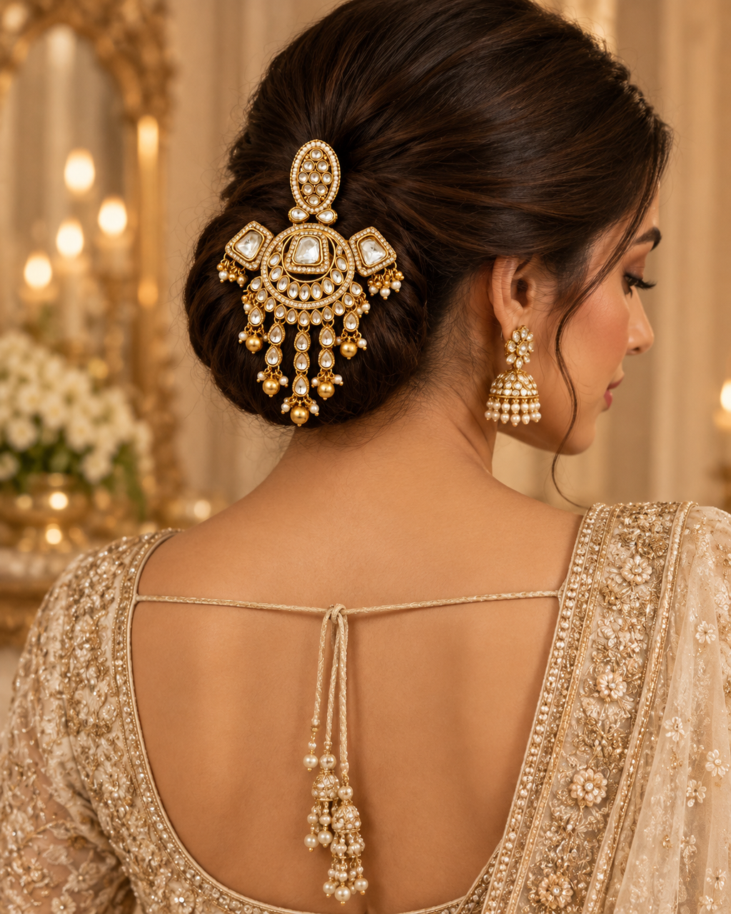 Kundan bridal hair clip pearl and stone detail