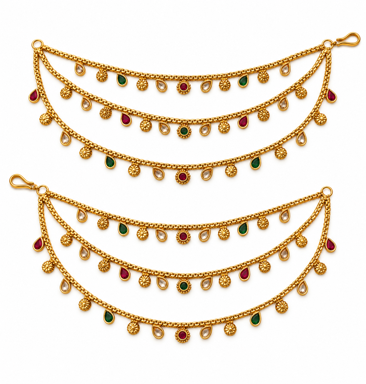 Traditional kaan chain pair multicolor charm detail