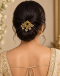 Gold-tone emerald and pearl hair clip