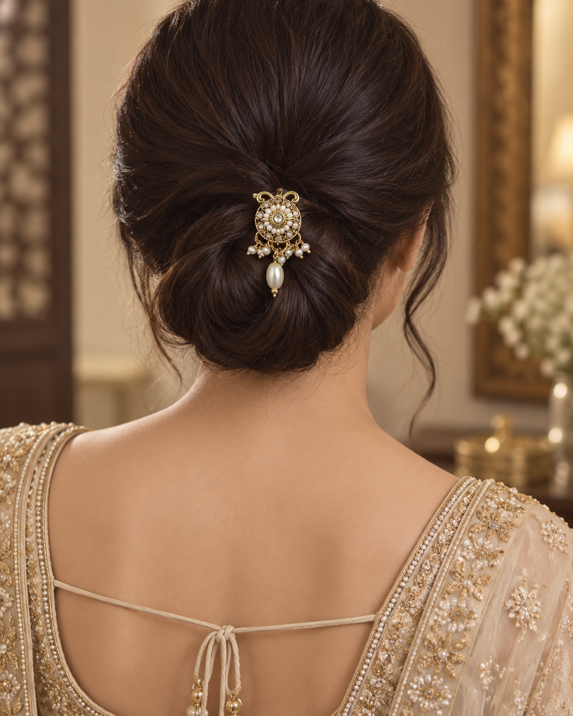 Gold-tone pearl hair clip