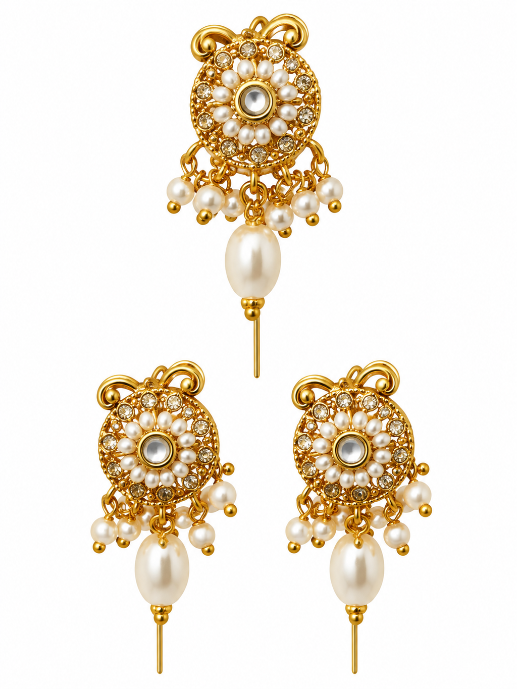 Gold-tone pearl hair clip shown from a close-up angle