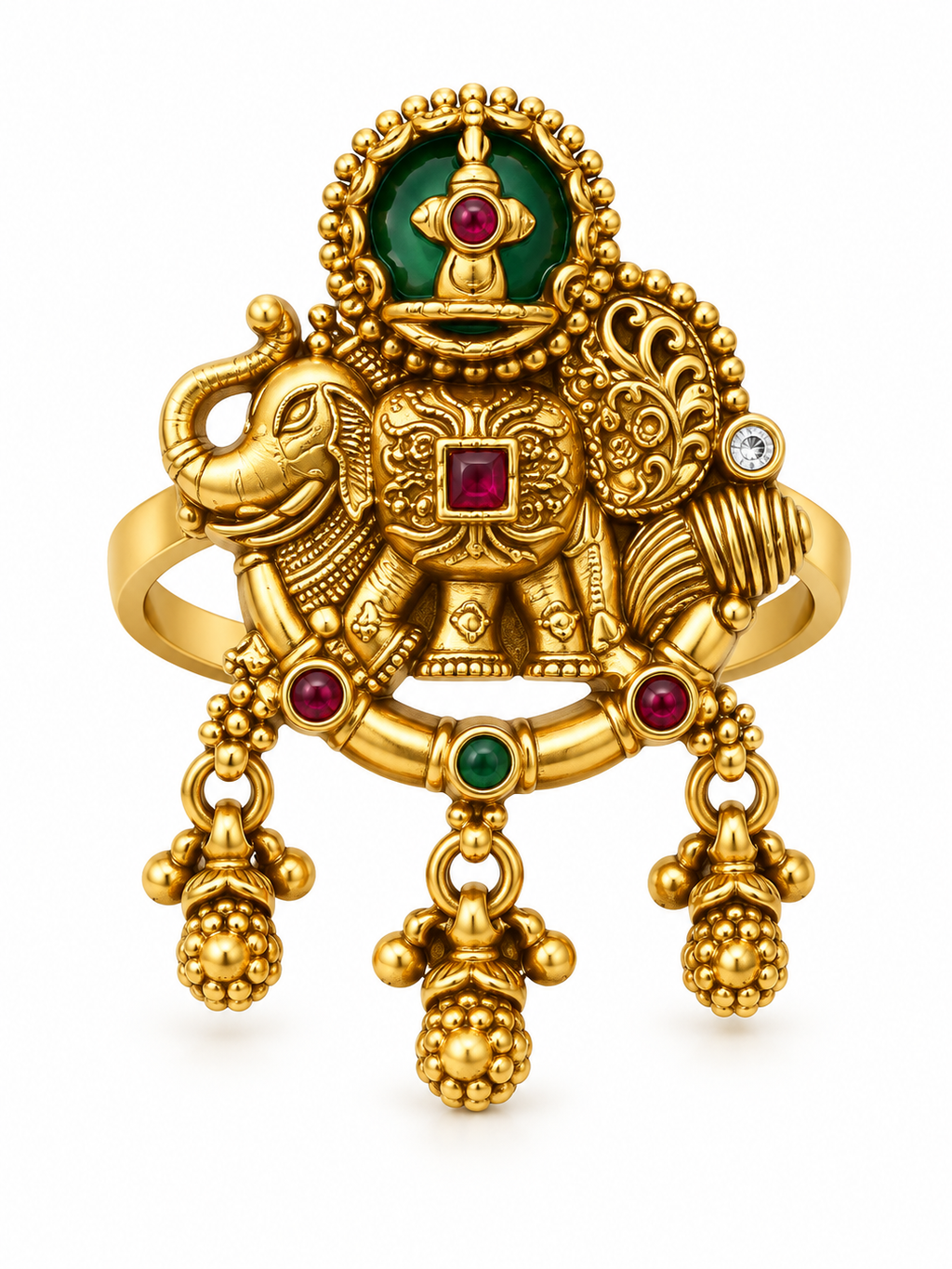 Antique gold temple elephant statement ring side detail