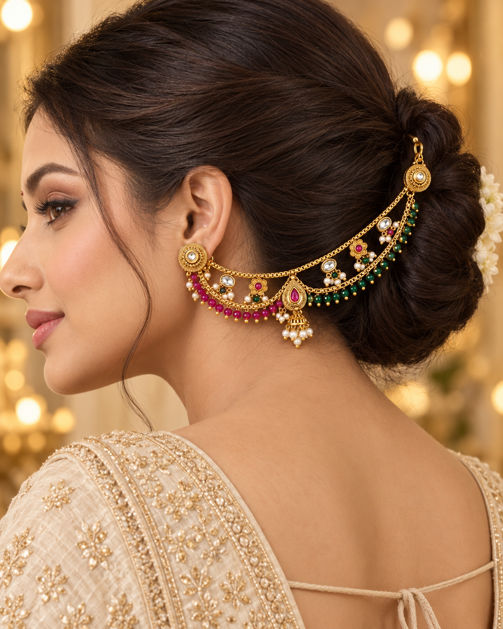 Gold-tone kaan chain earring-to-hair extension