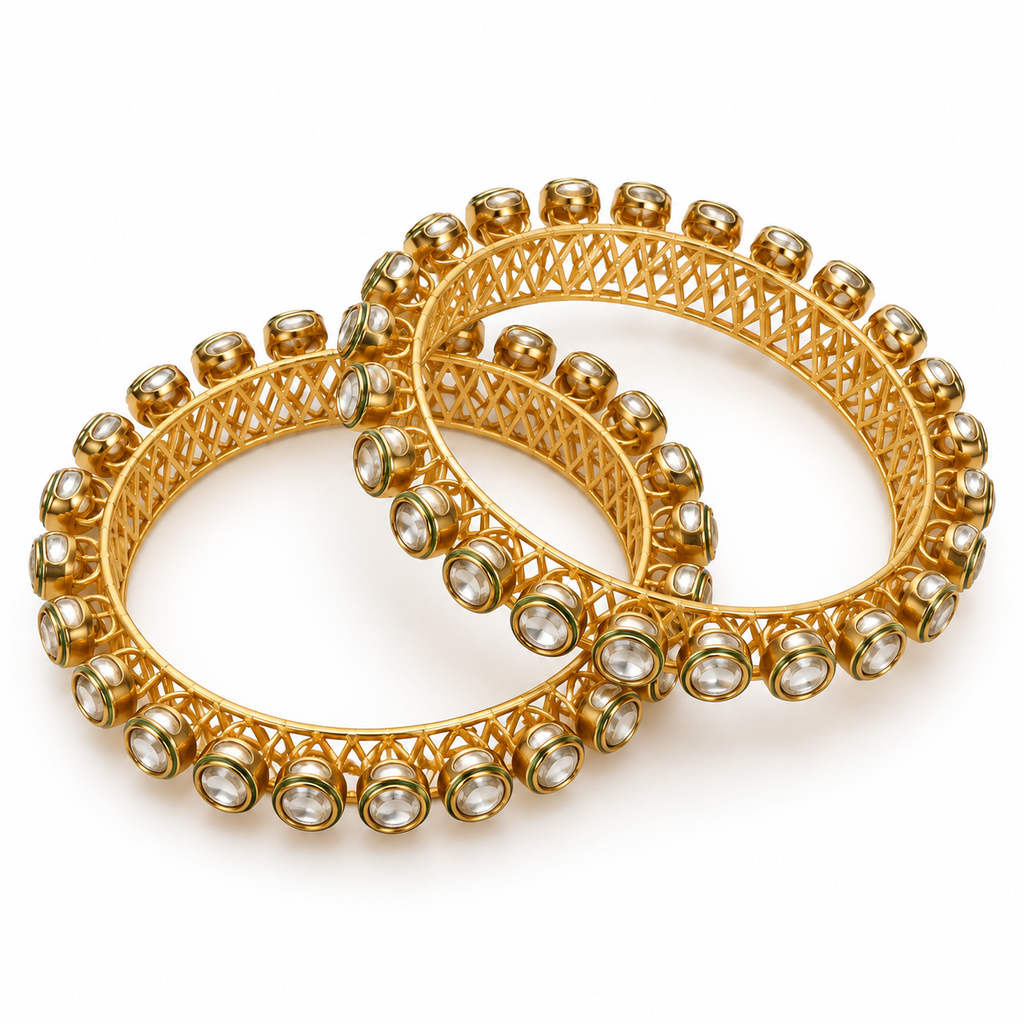 Gold Kundan lattice bangles size 2.6