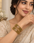 Antique gold floral kada bangles pair size 2.6