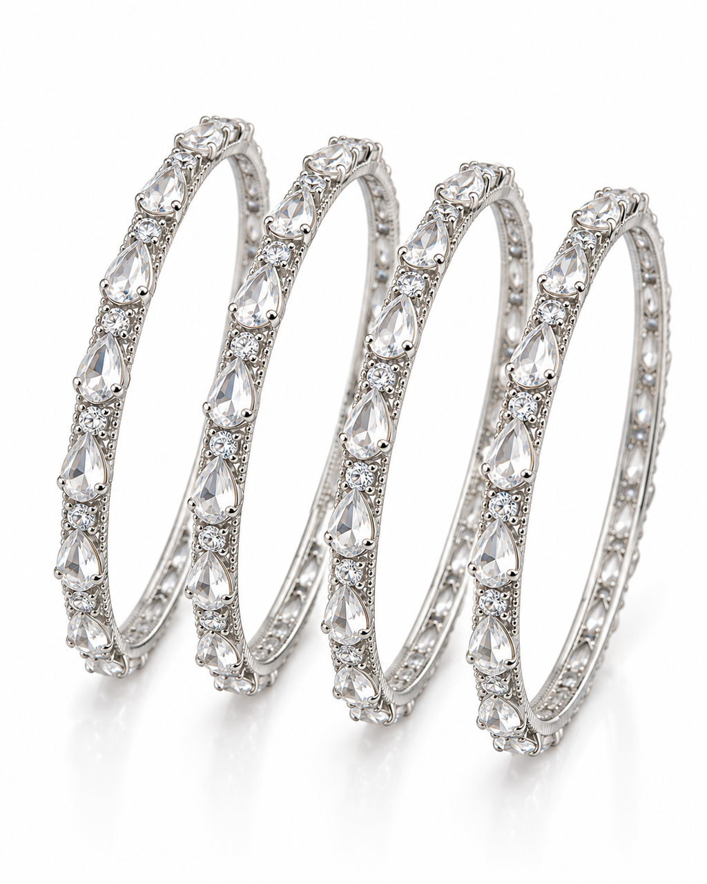 Silver crystal bangles set of four