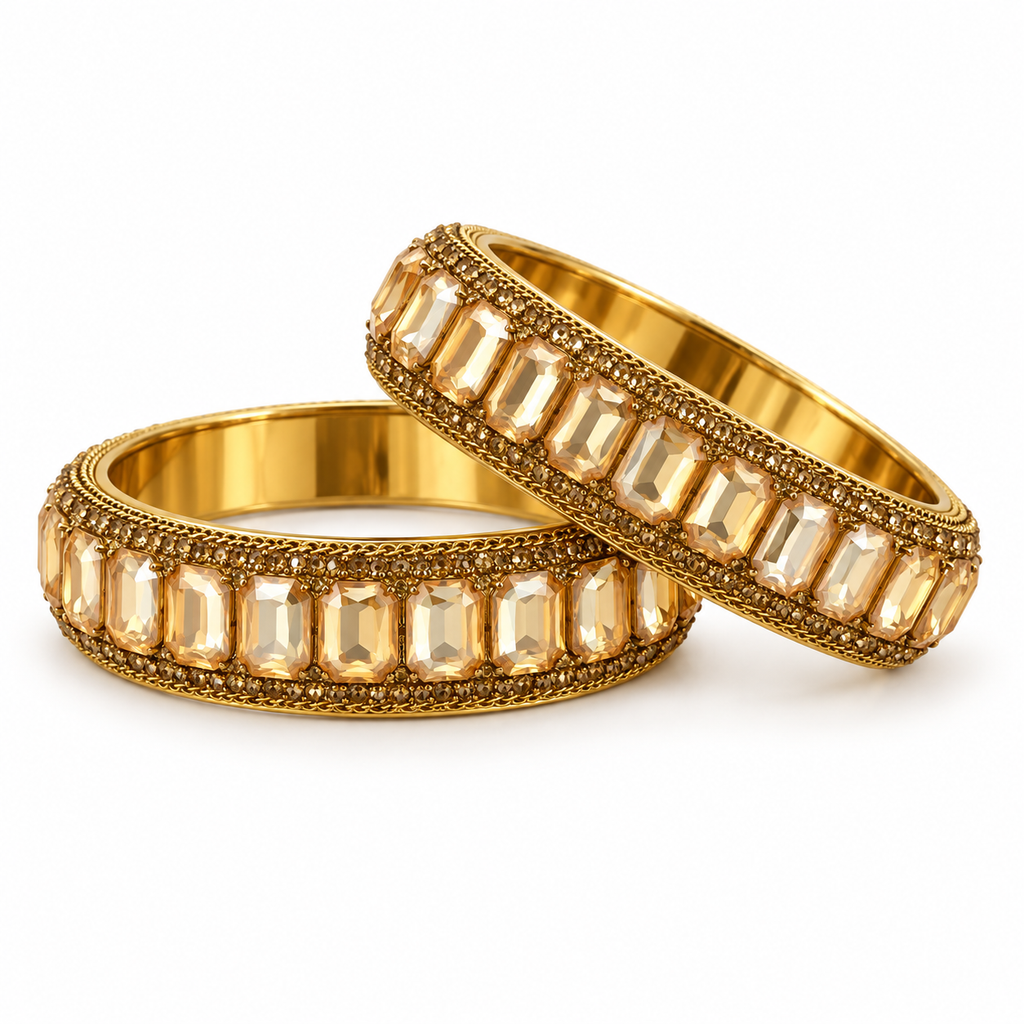 Champagne stone gold-tone kada bangles pair