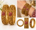 Antique gold floral kada bangles pair