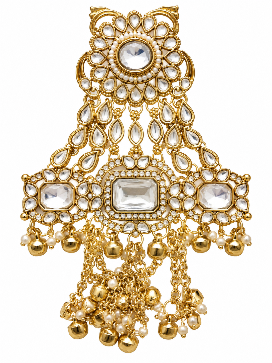 Kundan bridal hair pin with pearl and ghungroo close-up