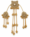 Gold-tone Kundan hair clip with hanging chain tassels