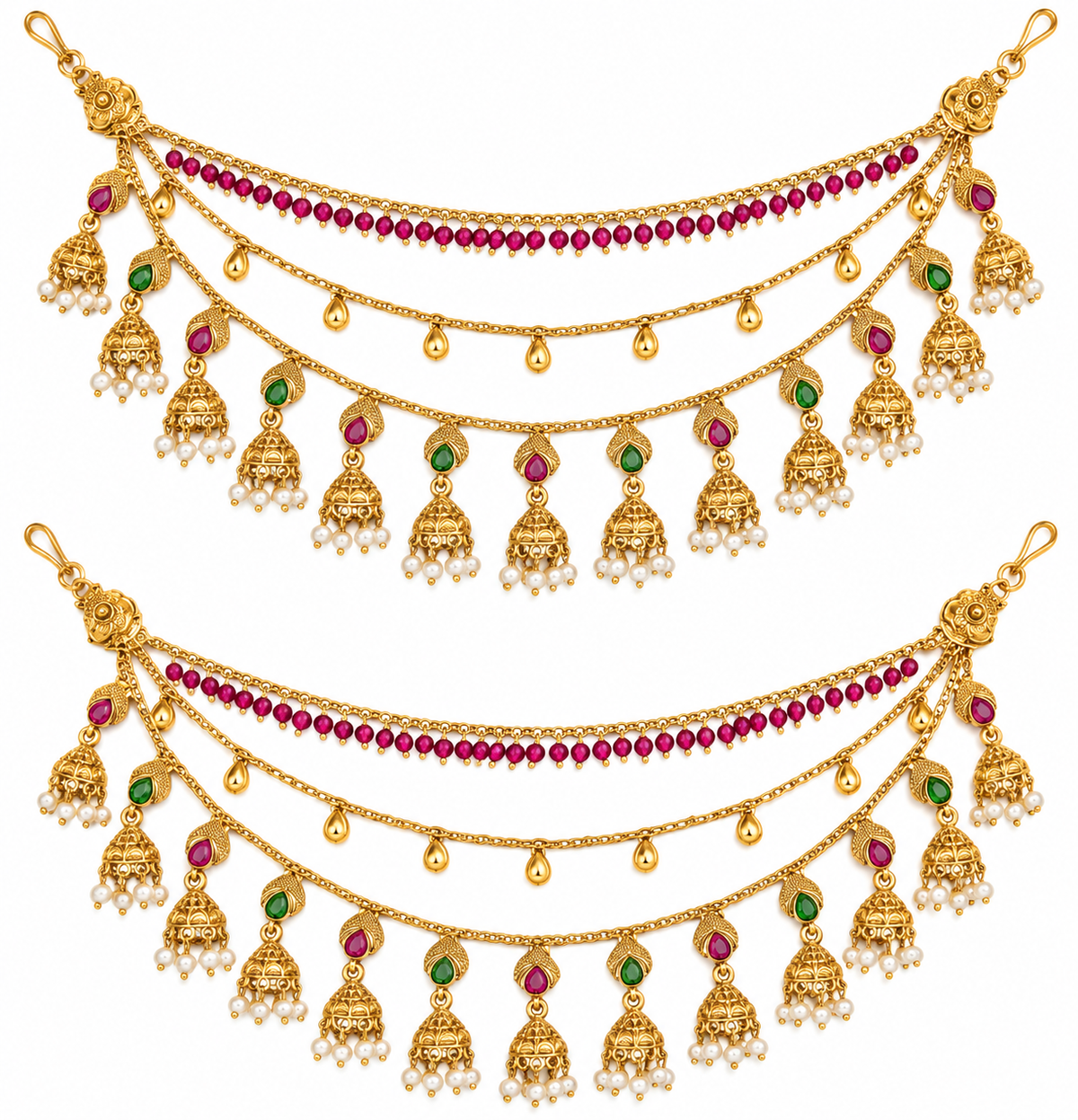Gold-tone jhumka kaan chain earring-to-hair extension