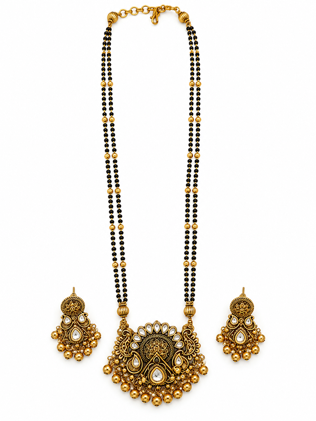 Antique gold-tone mangalsutra set with matching earrings