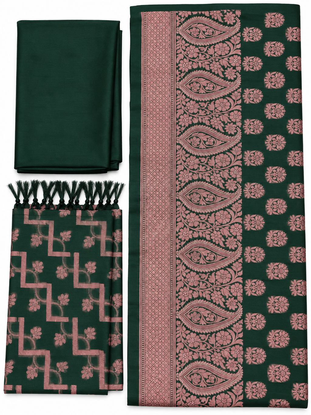 Dark green and dusty rose unstitched suit fabric detail